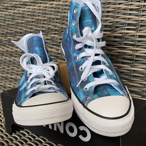 Converse Chuck Taylor All Star Hi Blue Plaid/White/Black MEN`S - Picture 8 of 16